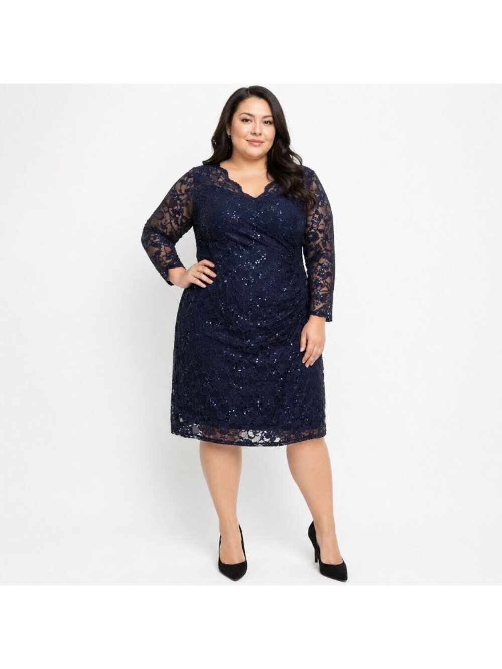 Lauren Ralph Lauren Womens Plus Size 16W Navy Sequin Lace Dress NWT $220
